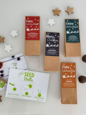 Seedballs Blumenmischungen in der Weihnachtsedition mit Weihnachtsgrüßen - Handgerollt von MISS GREENBALL